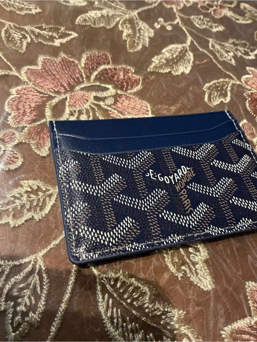 Goyard Navy Card Holder with Goyardine Pattern